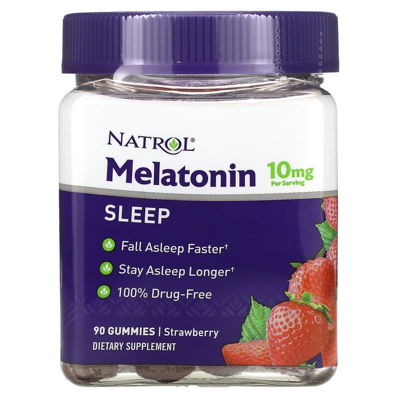 Natrol, Melatonin Gummies, Strawberry, 10 mg, 90 Gummies (5 mg per Gummy)