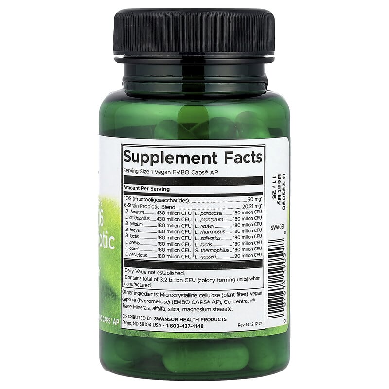 Swanson, Dr. Stephen Langer's Ultimate 16 Strain Probiotic with FOS, 60 Vegan EMBO Caps® AP