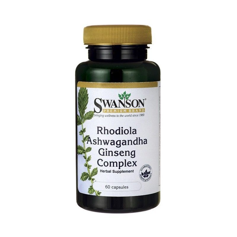 3 x Swanson Premium Rhodiola Ashwagandha Ginseng Complex 60 Ashwagandha Ginseng