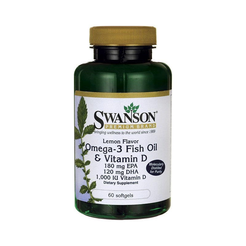Swanson Premium Lemon Flavor Omega-3 Fish Oil & Vitamin D 60 Softgels