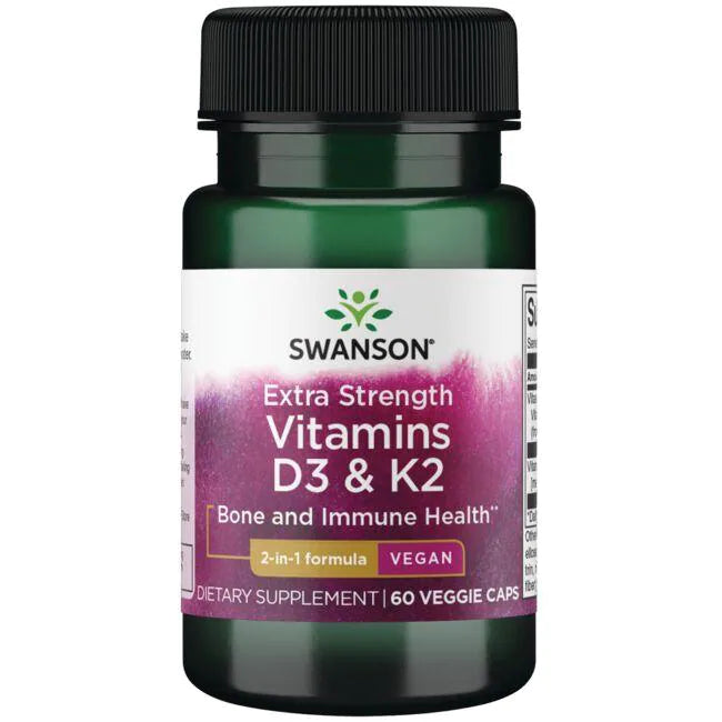 Swanson, Vitamins D3 & K2, Extra Strength, 60 Veggie Caps