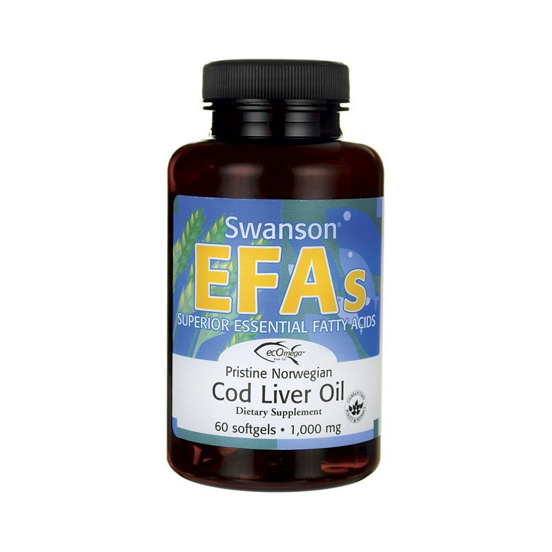 Swanson EFAs Pristine Norwegian Cod Liver Oil 1000mg 60 Softgels