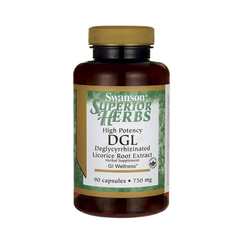 Swanson Superior Herbs High Potency DGL Deglycyrrhizinated Licorice Root Sugarless 750mg 90 Capsules